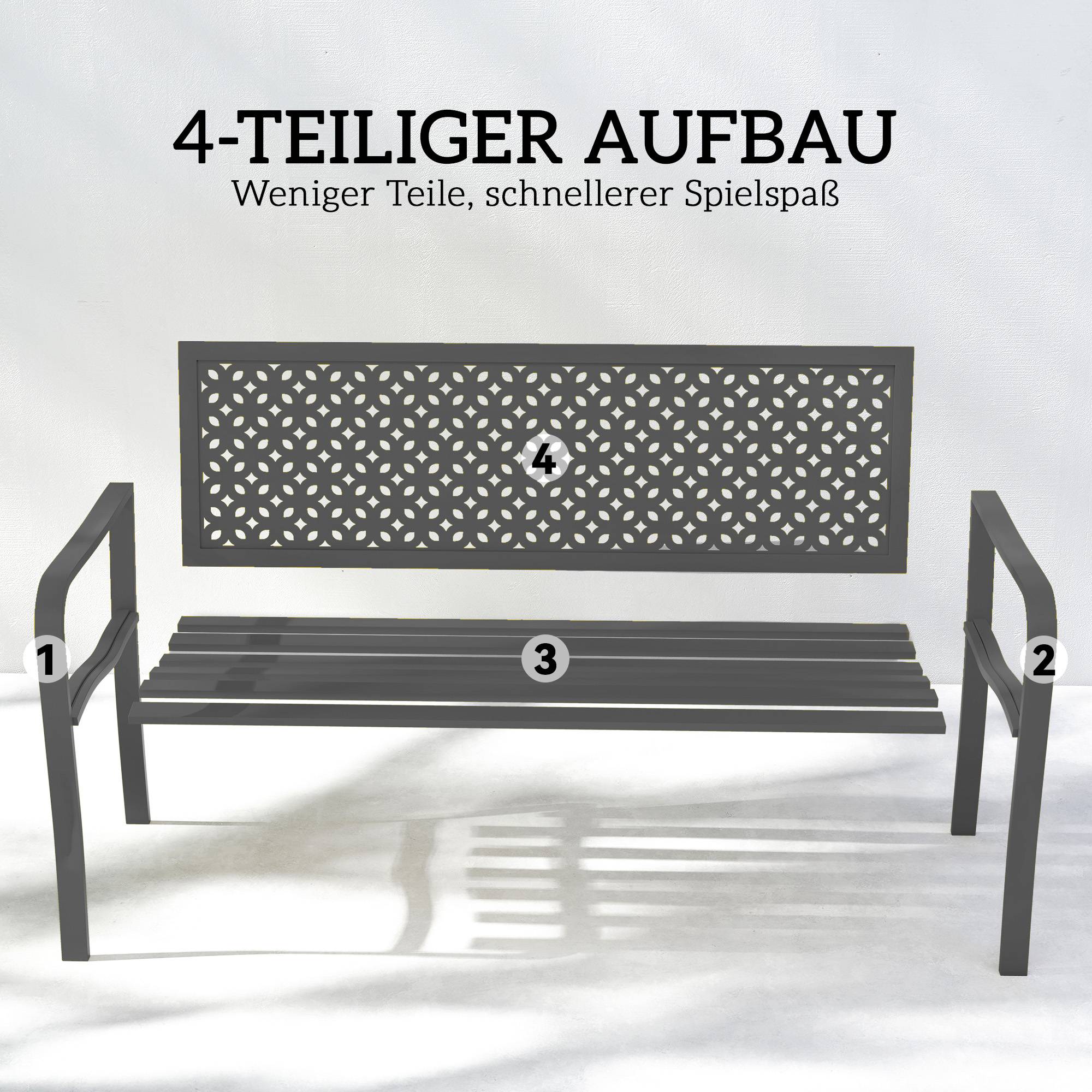 Banc de jardin 2 places en métal, résistant aux intempéries, avec dossier antirouille, design géométrique, supporte jusqu'à 240 kg - Image 9