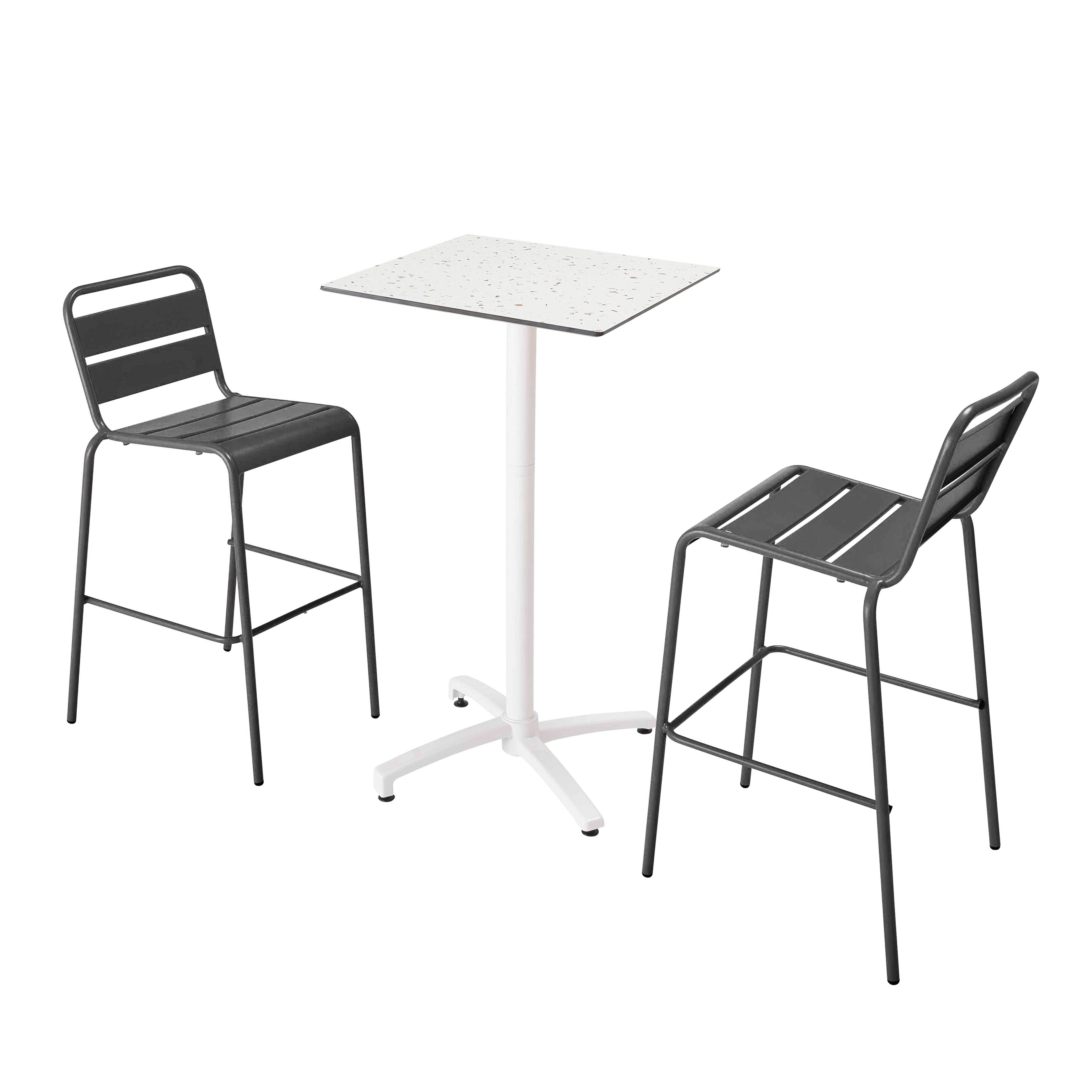 Oviala - Ensemble table haute stratifié terrazzo et 2 chaises gris - Oviala - Imagen 1