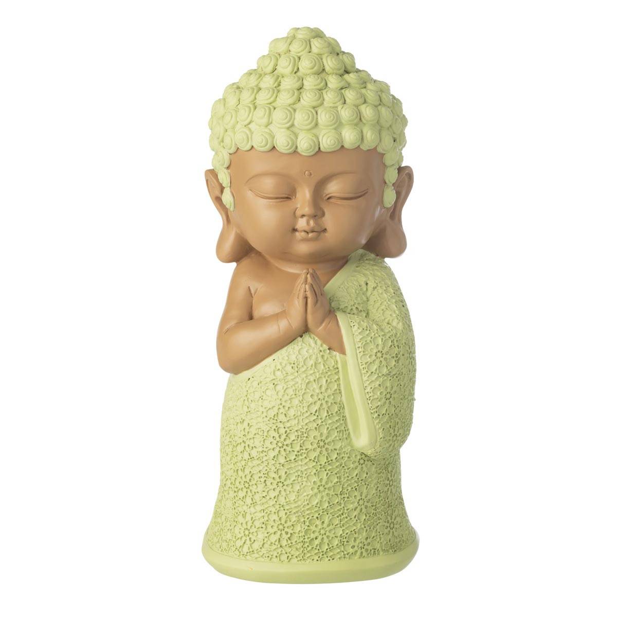 J-Line - Statuette Déco Moine Priant "Boudhi" 32cm Vert