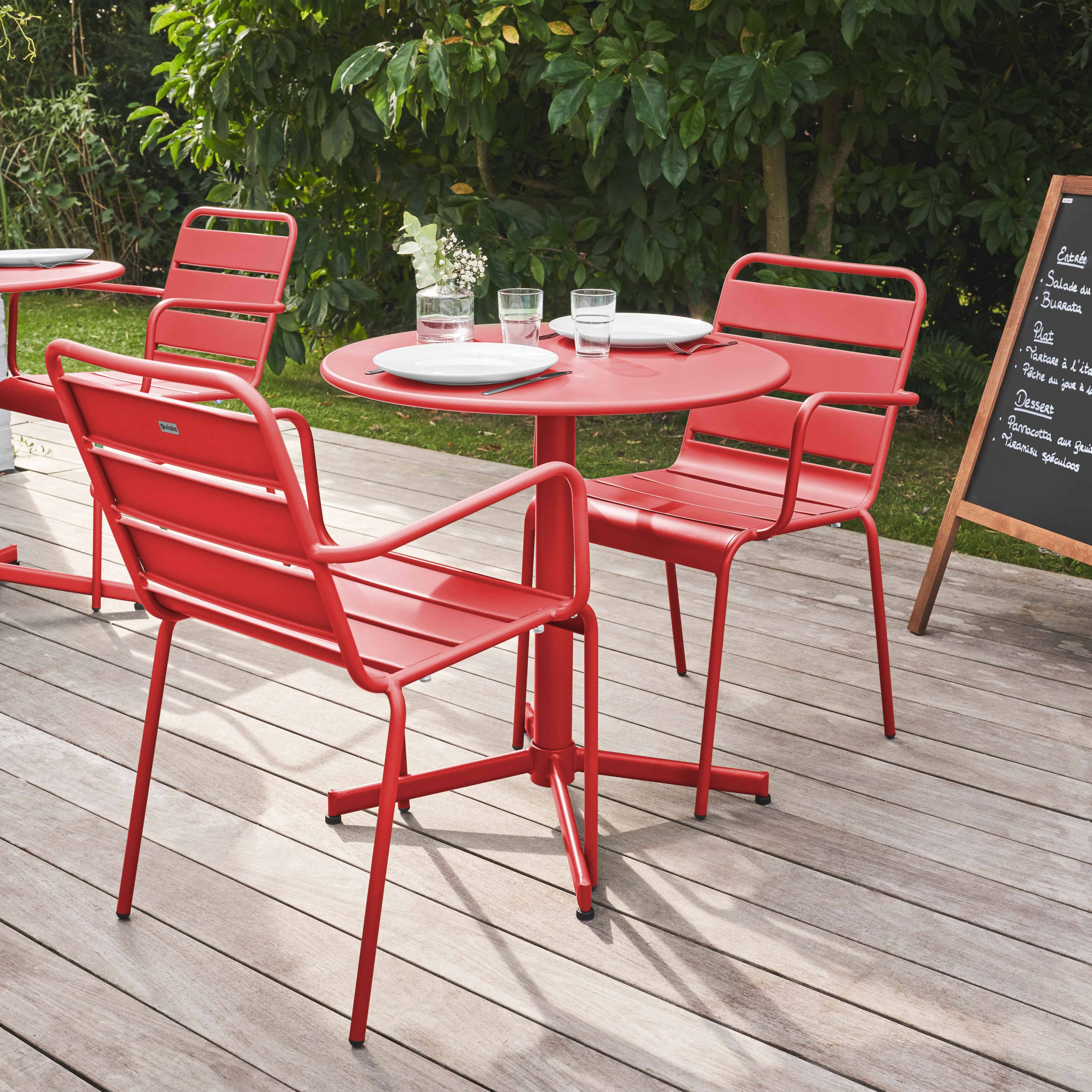 Oviala - Ensemble table de jardin et 2 fauteuils métal rouge Palavas - Oviala - Imagen 3