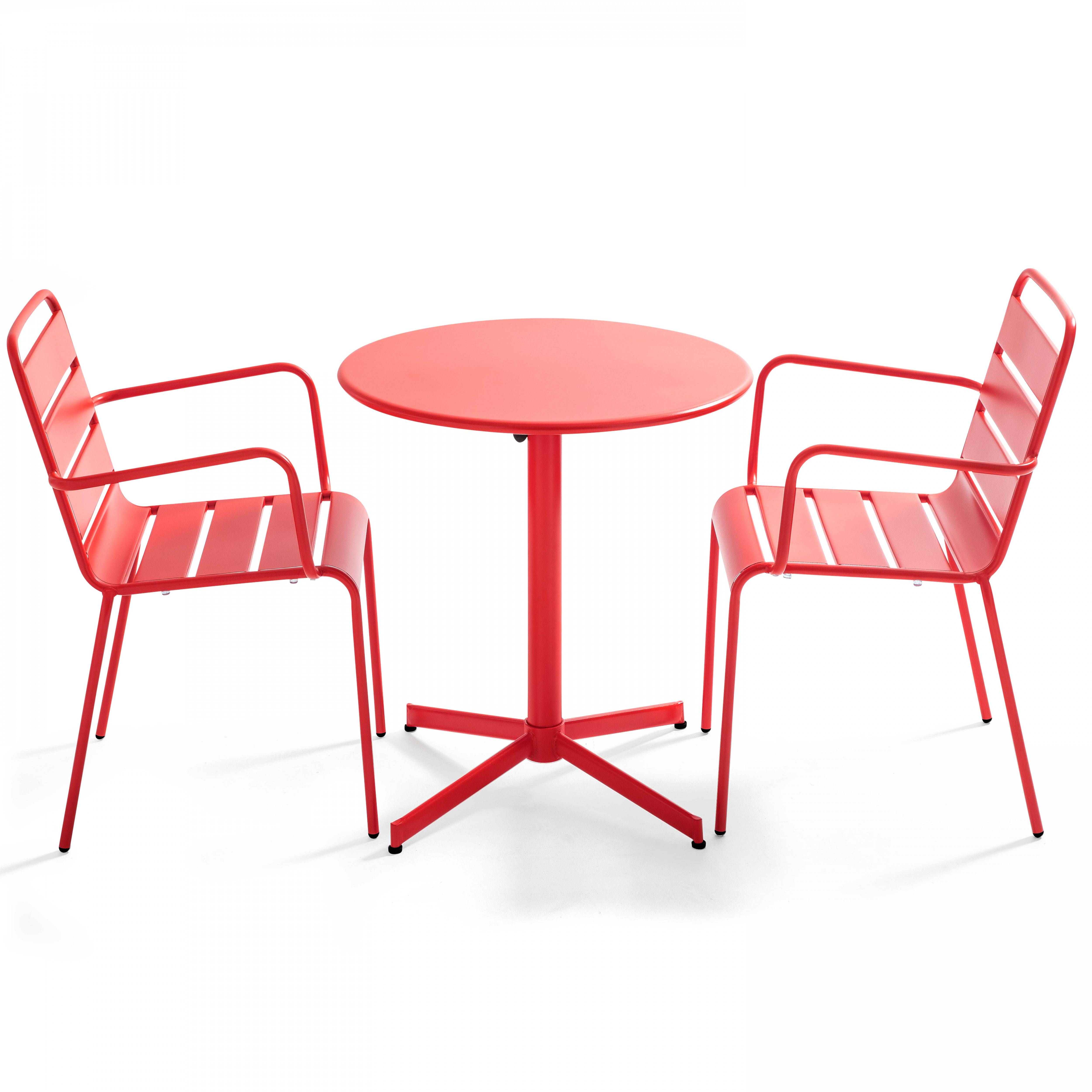 Oviala - Ensemble table de jardin et 2 fauteuils métal rouge Palavas - Oviala - Imagen 1