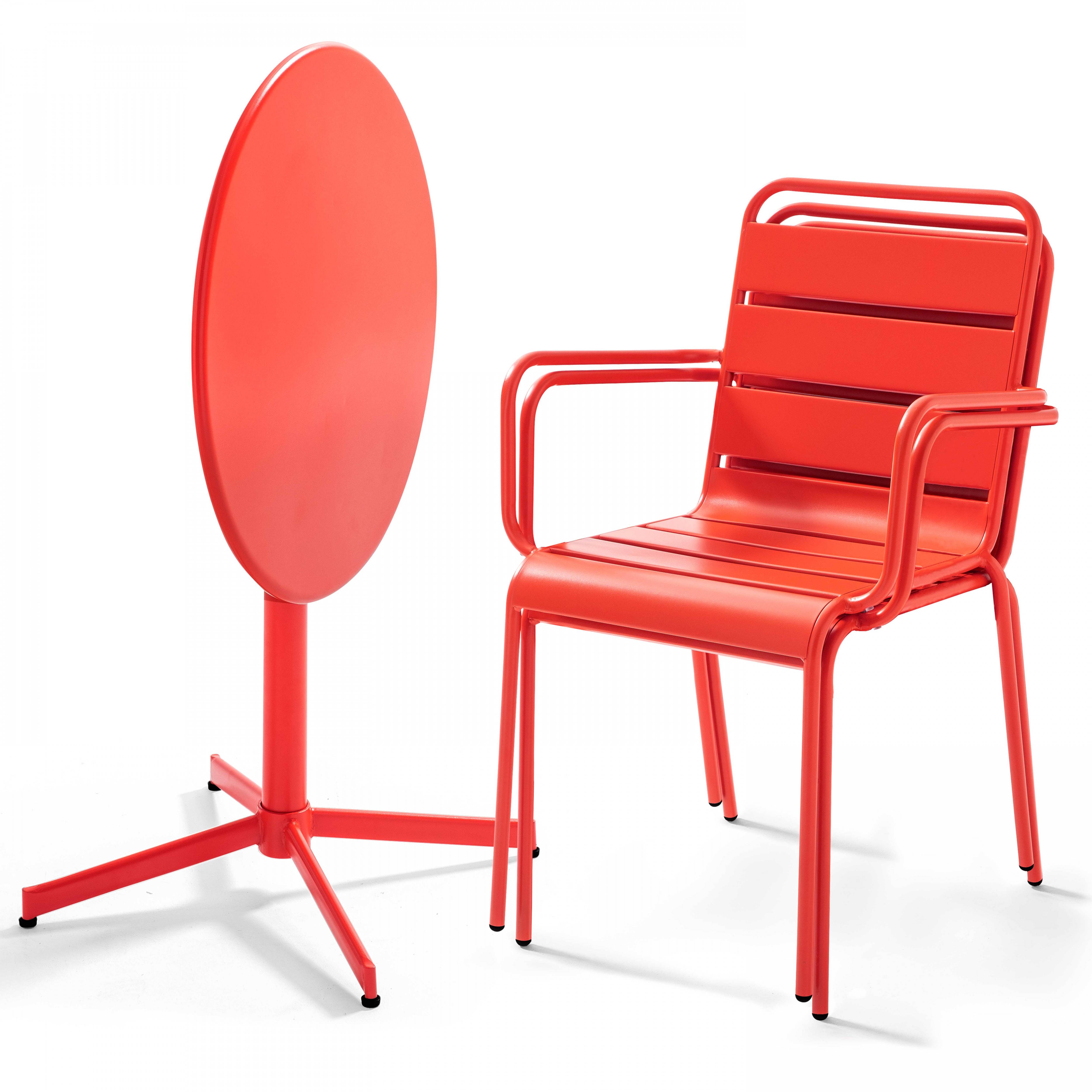 Oviala - Ensemble table de jardin et 2 fauteuils métal rouge Palavas - Oviala - Imagen 2