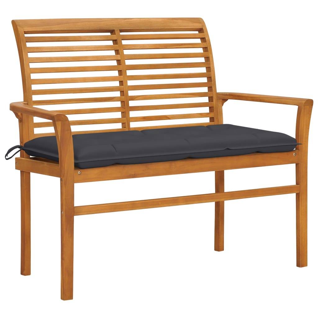 Helloshop26 - Banc de jardin meuble de patio d'extérieur terrasse et coussin anthracite 112 x 55 x 94 cm bois de teck massif - Imagen 1