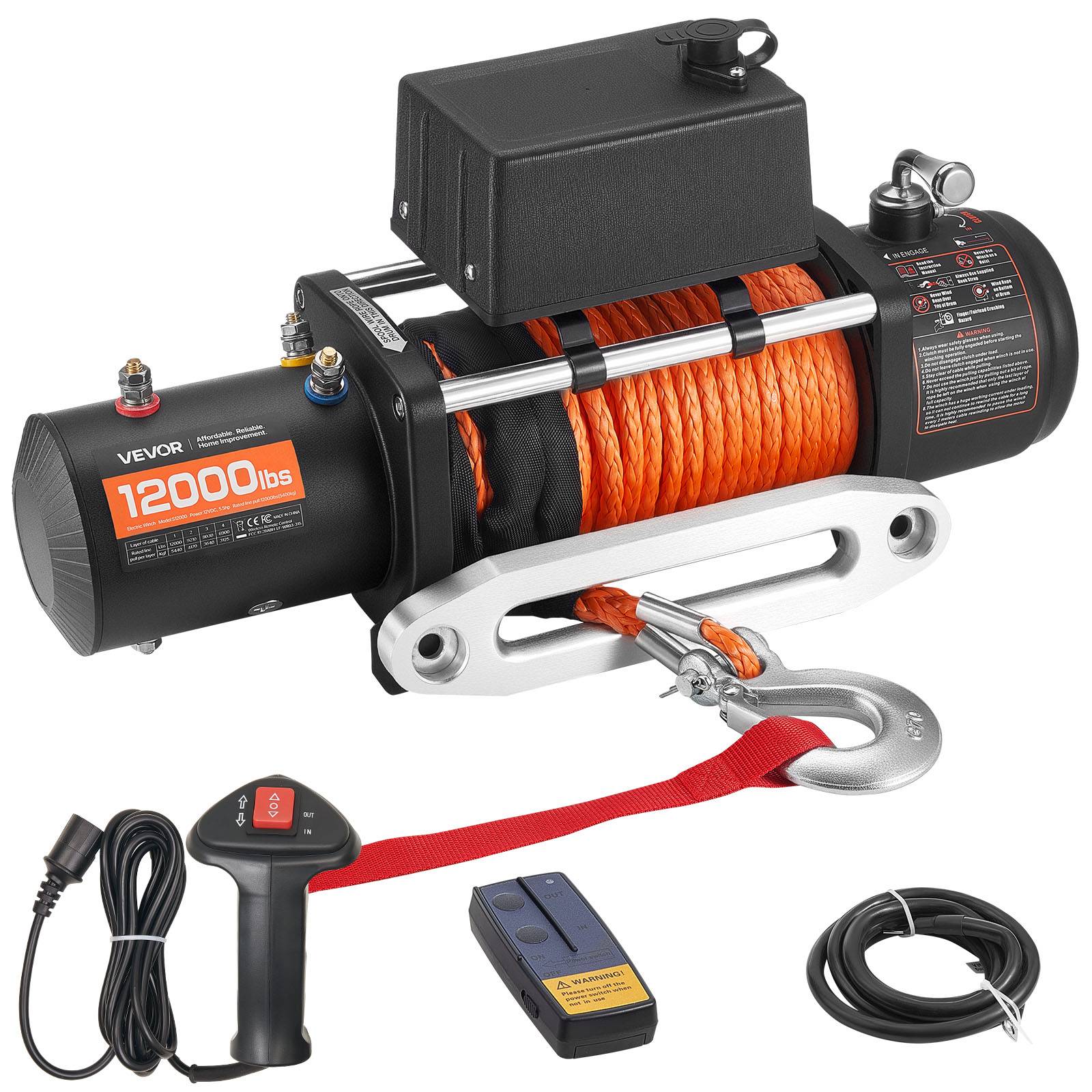 Vevor - VEVOR Treuil électrique 12 V 5 400 kg, corde synthétique Ø 9,1 mm x 23 m, télécommandes filaire et sans fil, IP55, pour SUV et tout-terrain. - Image 1