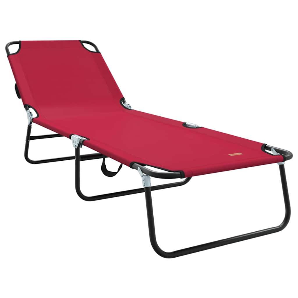 2 pcs Chaise longue | Transat | Bain de soleil pliante Rouge 188 x 57 x 86,5 cm Polyester - Image 4