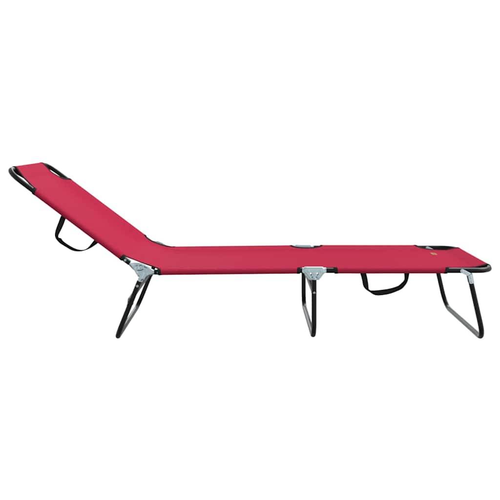 2 pcs Chaise longue | Transat | Bain de soleil pliante Rouge 188 x 57 x 86,5 cm Polyester - Image 6