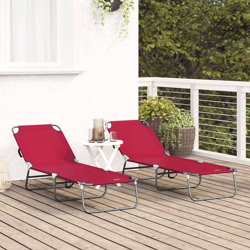 2 pcs Chaise longue | Transat | Bain de soleil pliante Rouge 188 x 57 x 86,5 cm Polyester - Image 3