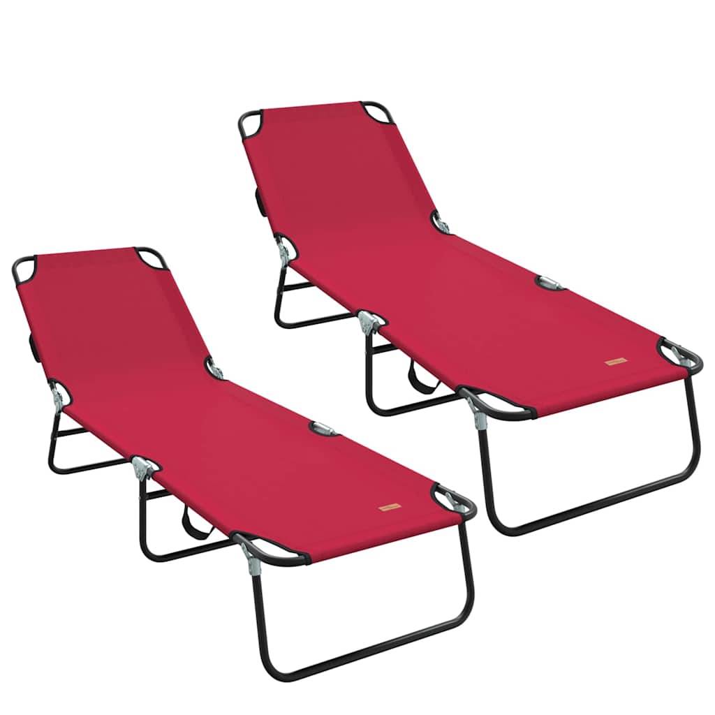 2 pcs Chaise longue | Transat | Bain de soleil pliante Rouge 188 x 57 x 86,5 cm Polyester - Image 1