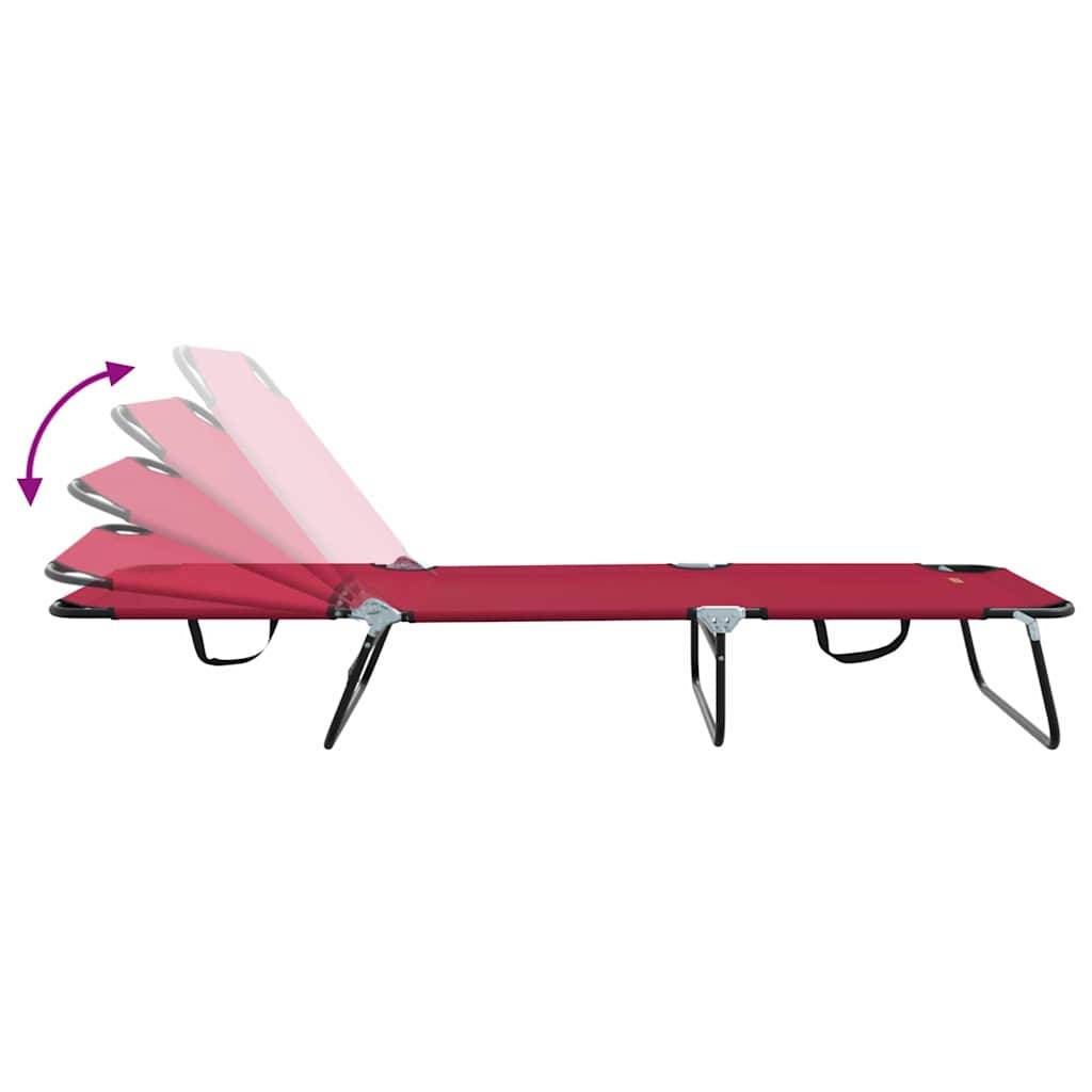 2 pcs Chaise longue | Transat | Bain de soleil pliante Rouge 188 x 57 x 86,5 cm Polyester - Image 8