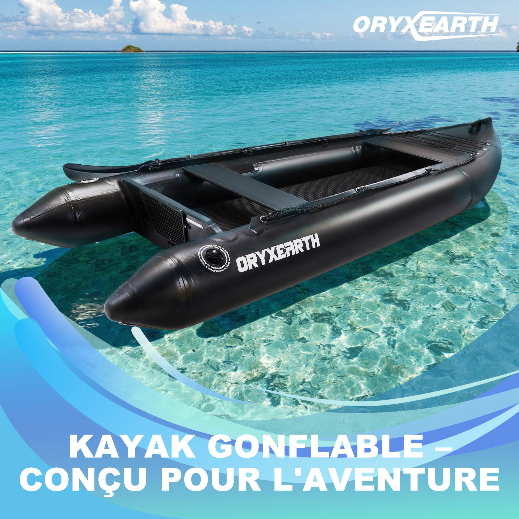 0 - Kayak Gonflable Oryxearth DRYXEARTH Noir - 330×110×30 cm - Plancher Aluminium, Capacité 200 kg - Prêt à l'Aventure - Image 2