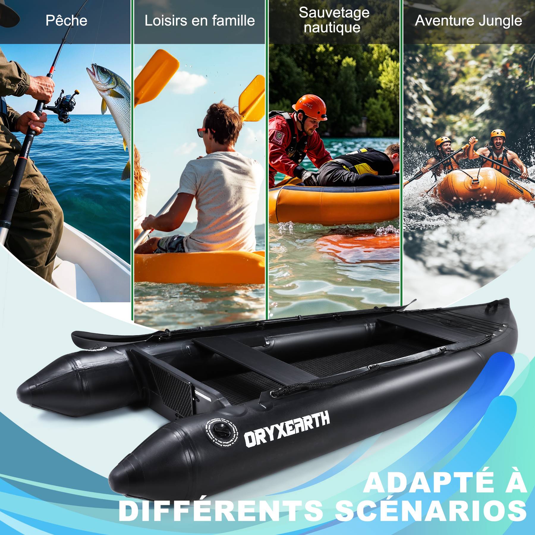 0 - Kayak Gonflable Oryxearth DRYXEARTH Noir - 330×110×30 cm - Plancher Aluminium, Capacité 200 kg - Prêt à l'Aventure - Image 7