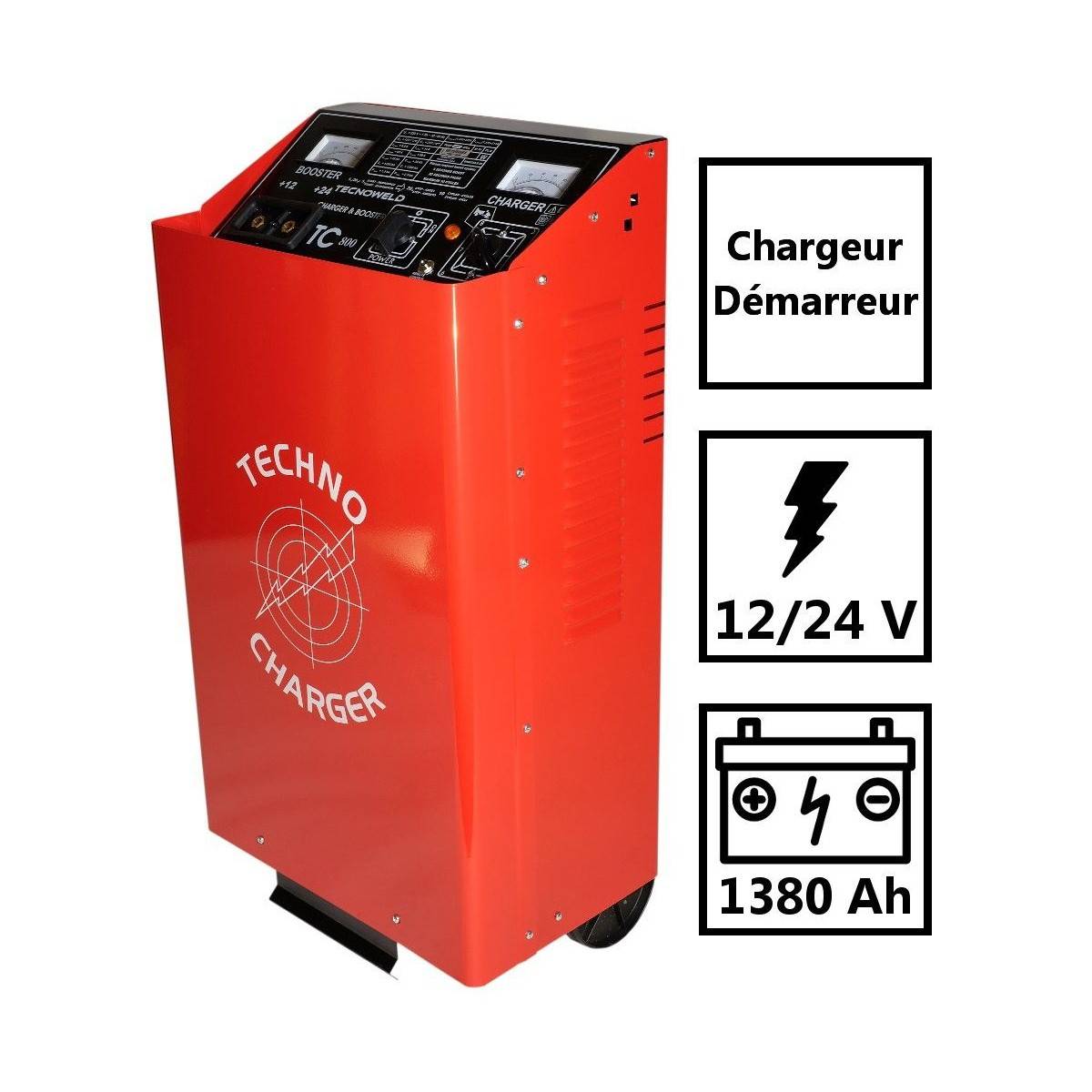 Chargeur démarreur de batterie 1380 Ah-12-24V Charge 120A auto poids lourds TEC800 sur roues Tecnoweld - Imagen 2