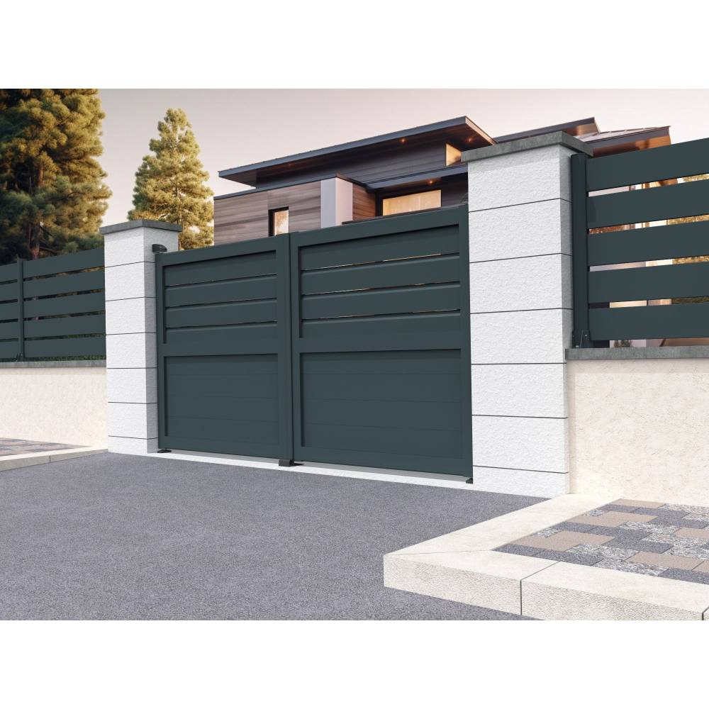 Portail battant mixte NAFASI 3000x1744.8mm (Gris anthracite) - Alia Productions