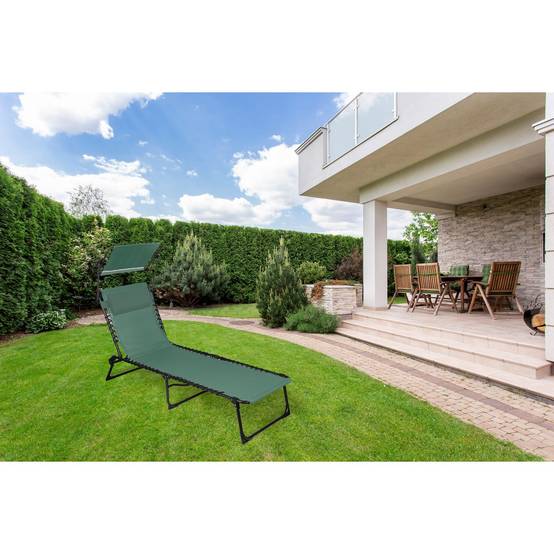 Sans Marque - Lot de 2 bains de soleil avec parasol et coussin - Thé vert - Sunnydays - Image 3