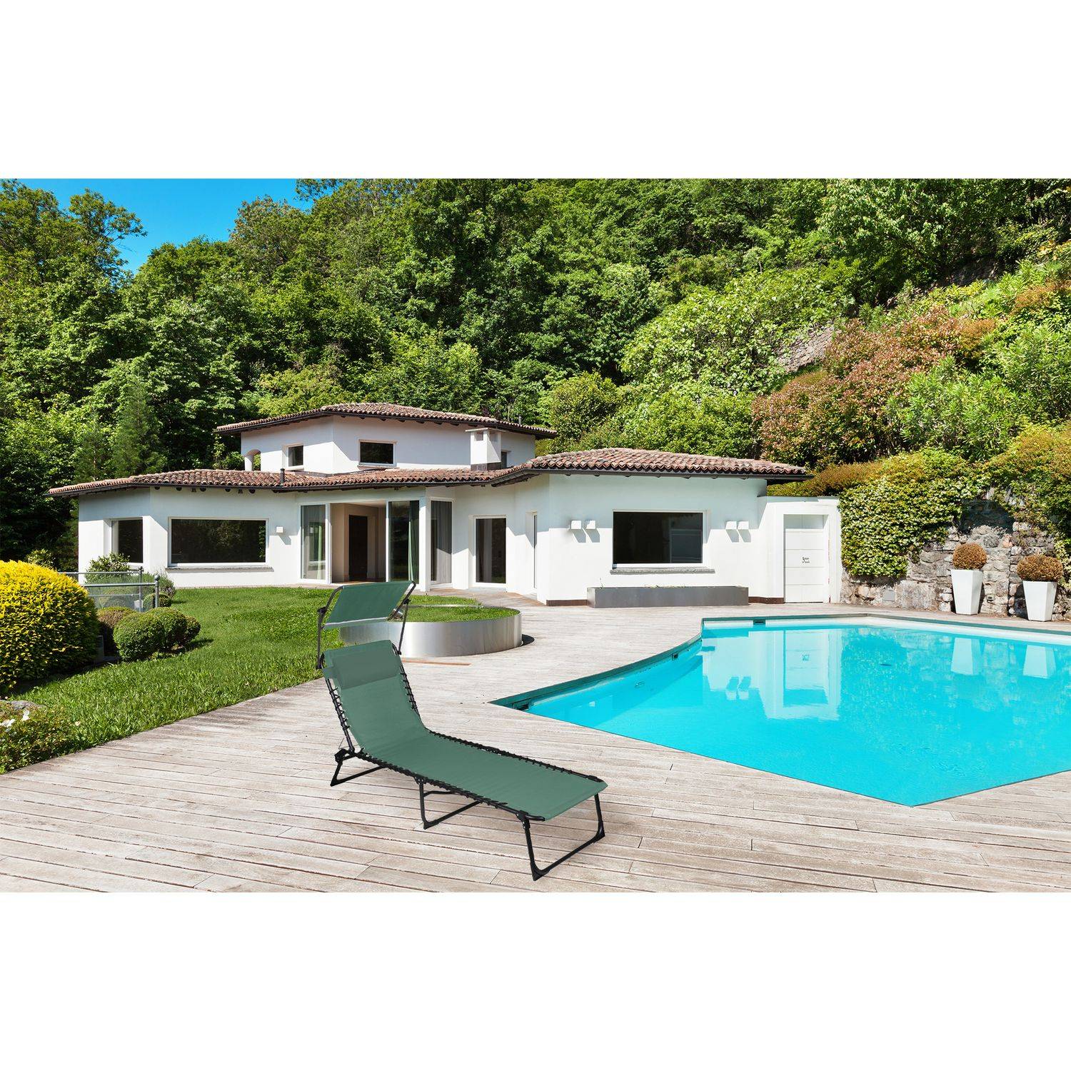 Sans Marque - Lot de 2 bains de soleil avec parasol et coussin - Thé vert - Sunnydays - Image 2