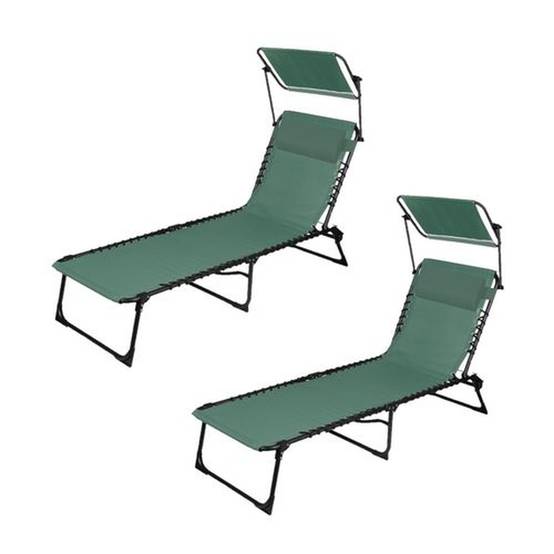 Sans Marque - Lot de 2 bains de soleil avec parasol et coussin - Thé vert - Sunnydays - Image 1