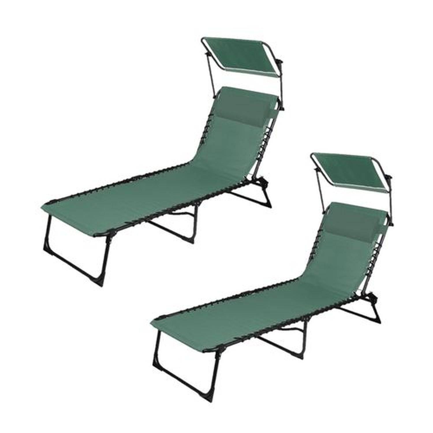 Sans Marque - Lot de 2 bains de soleil avec parasol et coussin - Thé vert - Sunnydays - Image 1