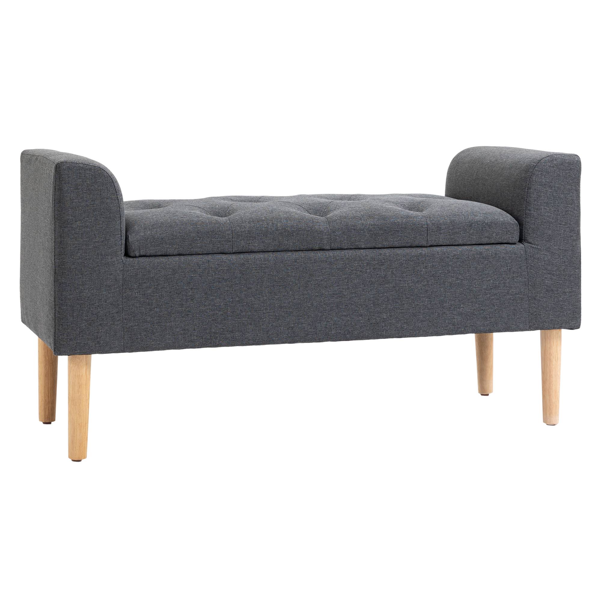 Banc coffre de rangement capitonné avec accoudoirs, 116 x 44 x 58 cm, charge 130 kg, pour chambre, entrée, salon, gris foncé