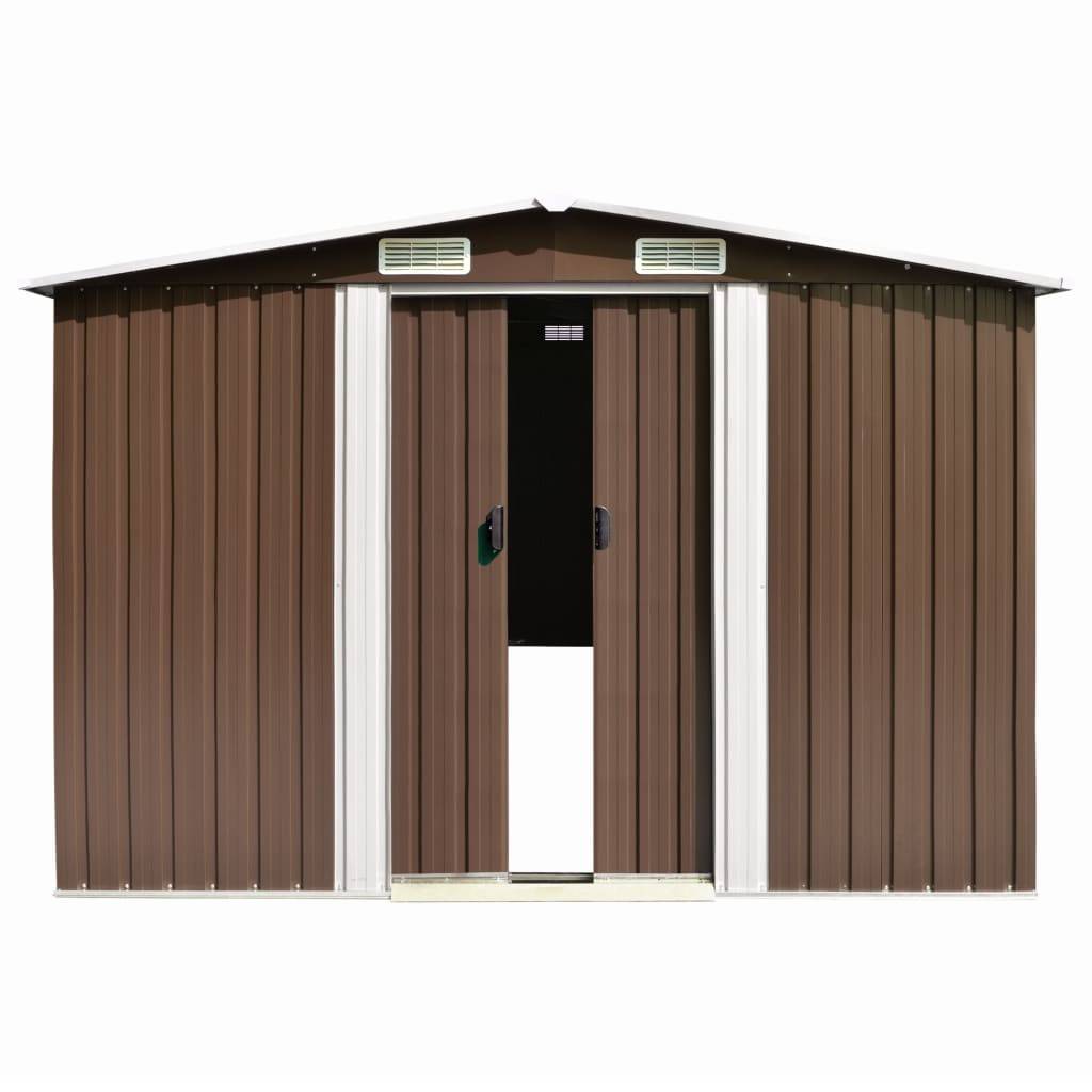 Helloshop26 - Abri de jardin cabane cabanon maison de stockage remise extérieur hangar outils robuste 257 x 990 x 181 cm acier galvanisé marron - Imagen 3