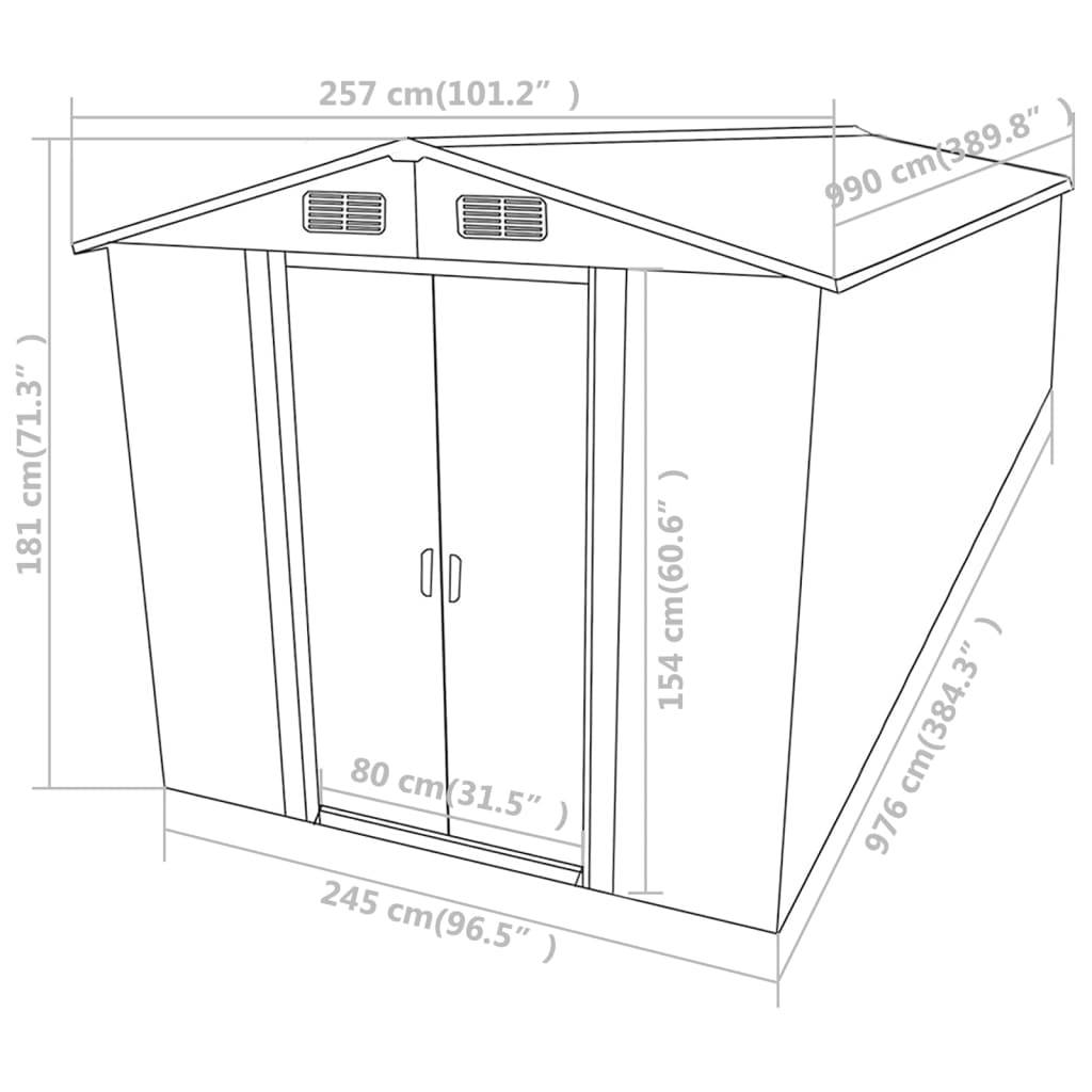 Helloshop26 - Abri de jardin cabane cabanon maison de stockage remise extérieur hangar outils robuste 257 x 990 x 181 cm acier galvanisé marron - Imagen 8
