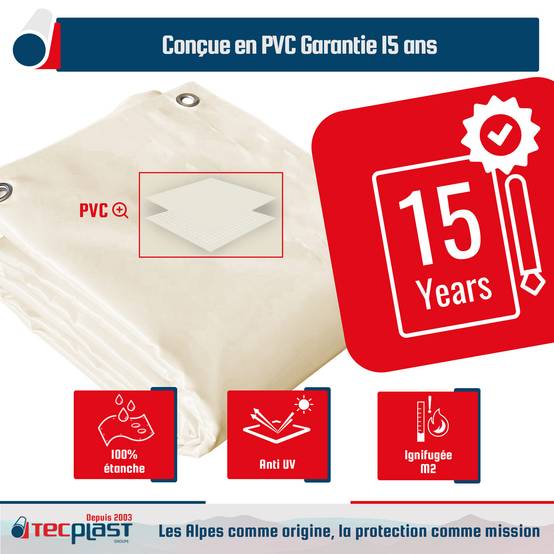 Toile Pergola Ivoire 4x7 m Protection Solaire XP680M2PR - Garantie 15 ans - Bâche Pergola étanche PVC - Made in France TECPLAST - Imagen 2