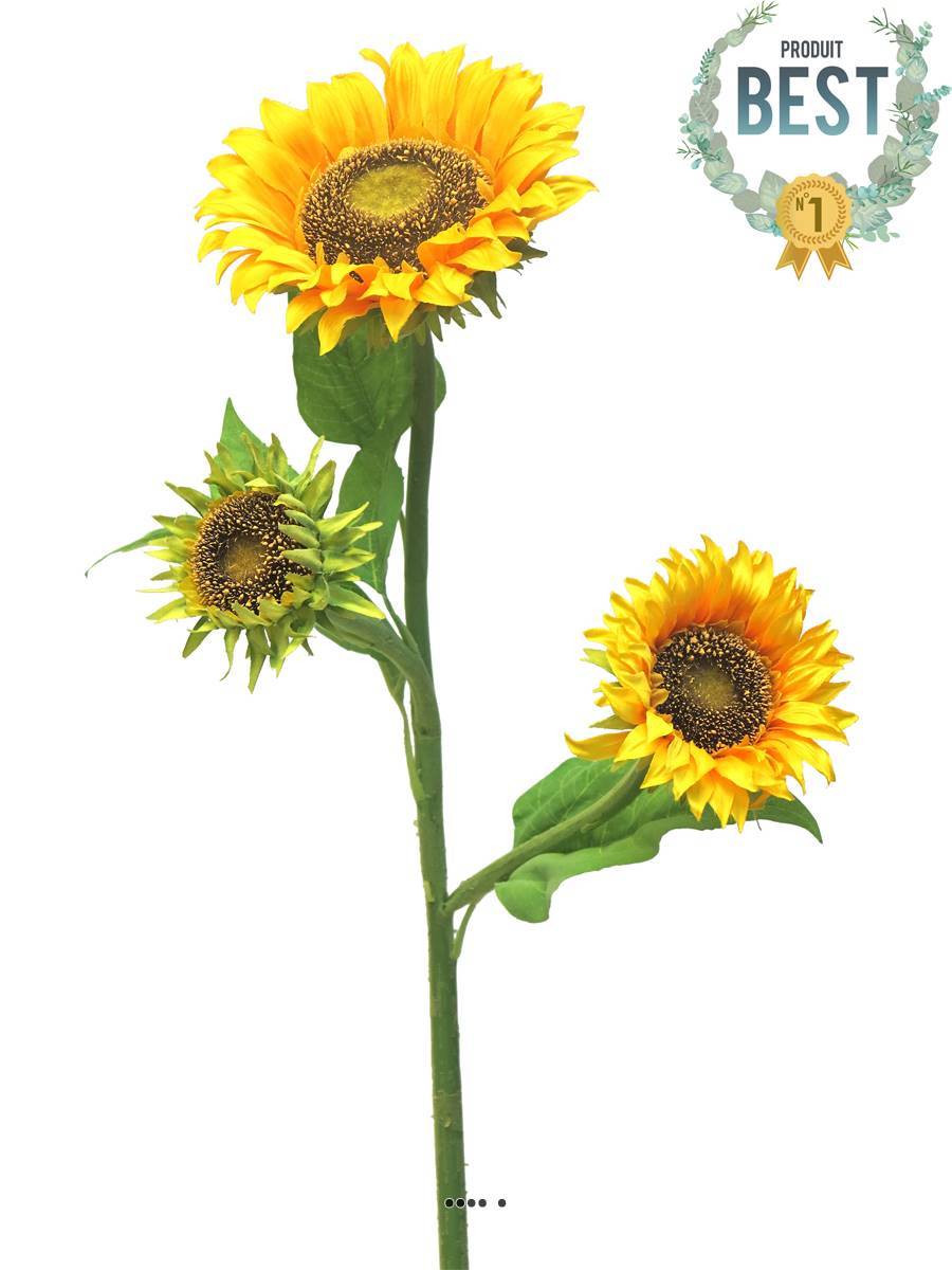 Artificielles - Tournesol artificiel en branche, 2 fleurs, un bouton, H 85 cm - BEST - Imagen 1