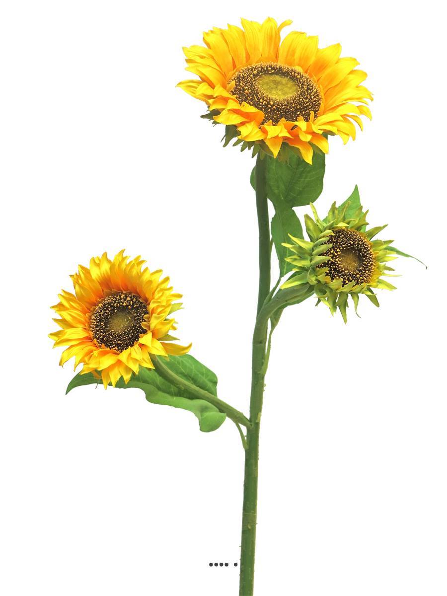 Artificielles - Tournesol artificiel en branche, 2 fleurs, un bouton, H 85 cm - BEST - Imagen 3