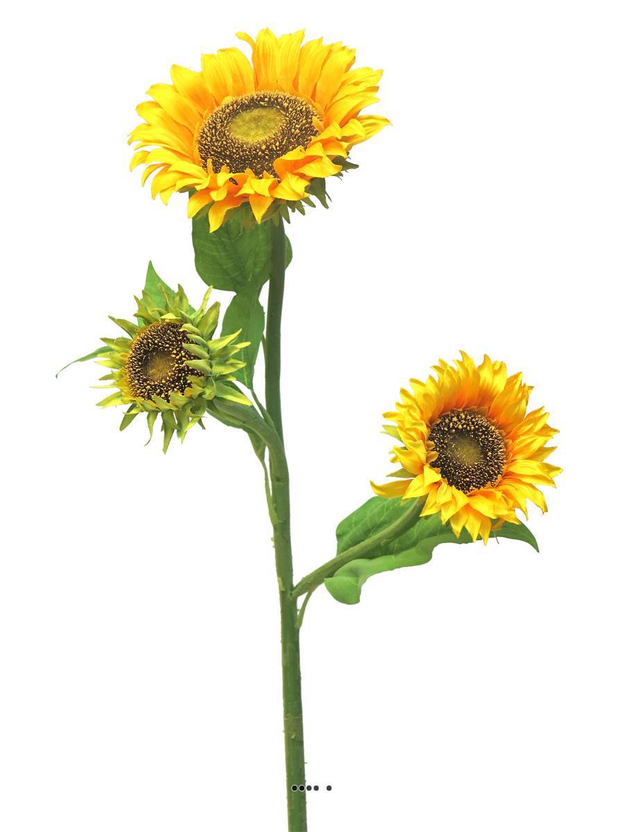 Artificielles - Tournesol artificiel en branche, 2 fleurs, un bouton, H 85 cm - BEST - Imagen 2