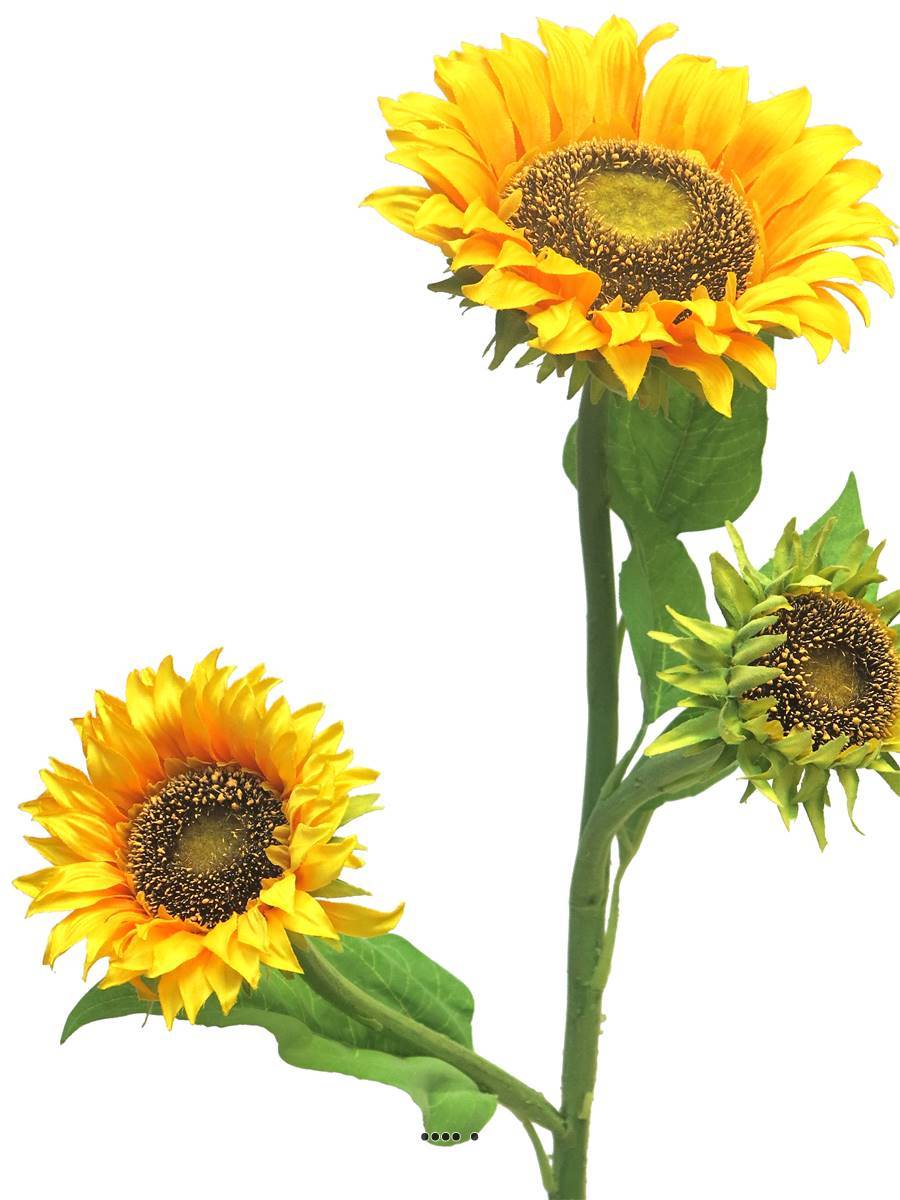 Artificielles - Tournesol artificiel en branche, 2 fleurs, un bouton, H 85 cm - BEST - Imagen 4