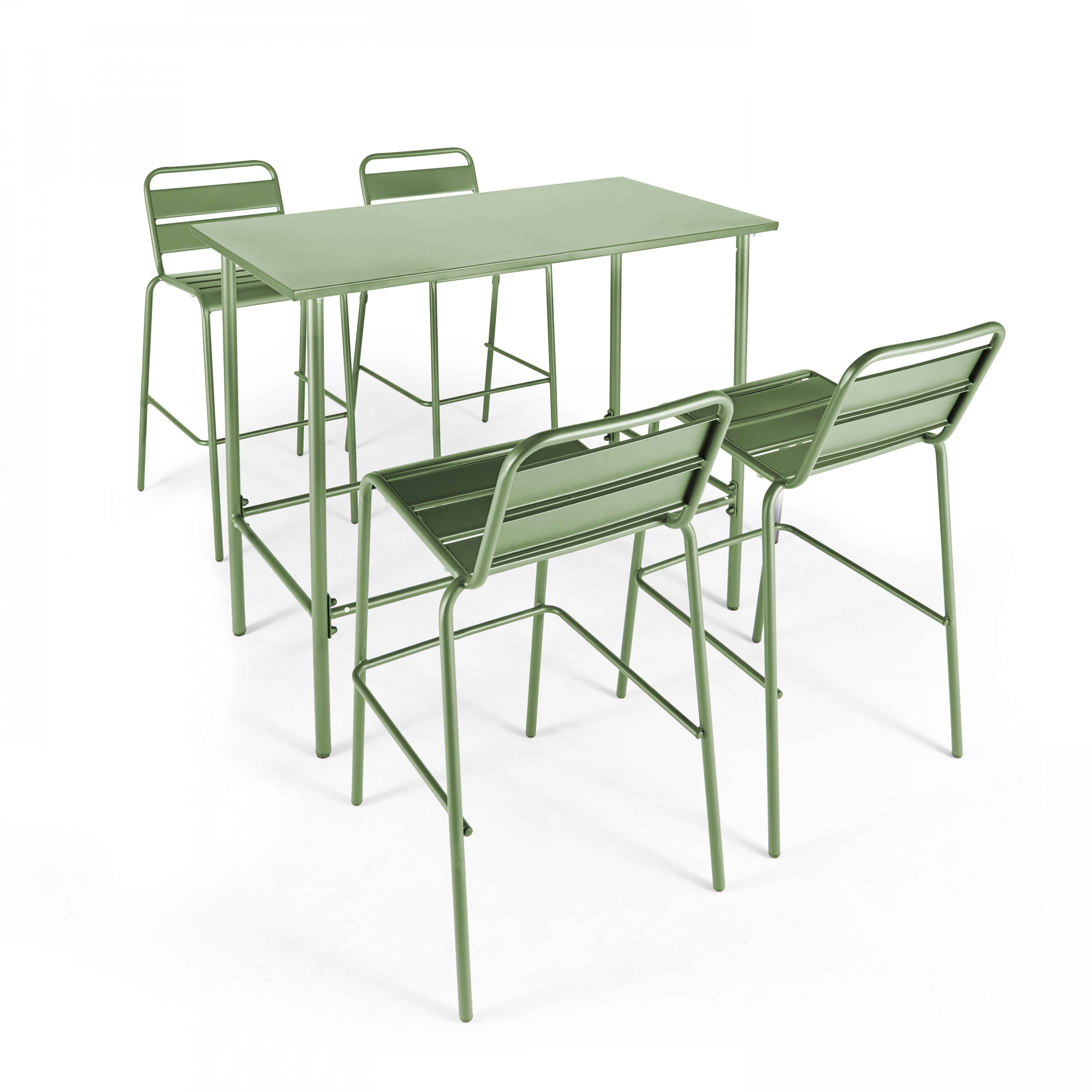 Oviala - Ensemble table haute et 4 chaises de bar en métal vert cactus Palavas - Oviala - Imagen 1