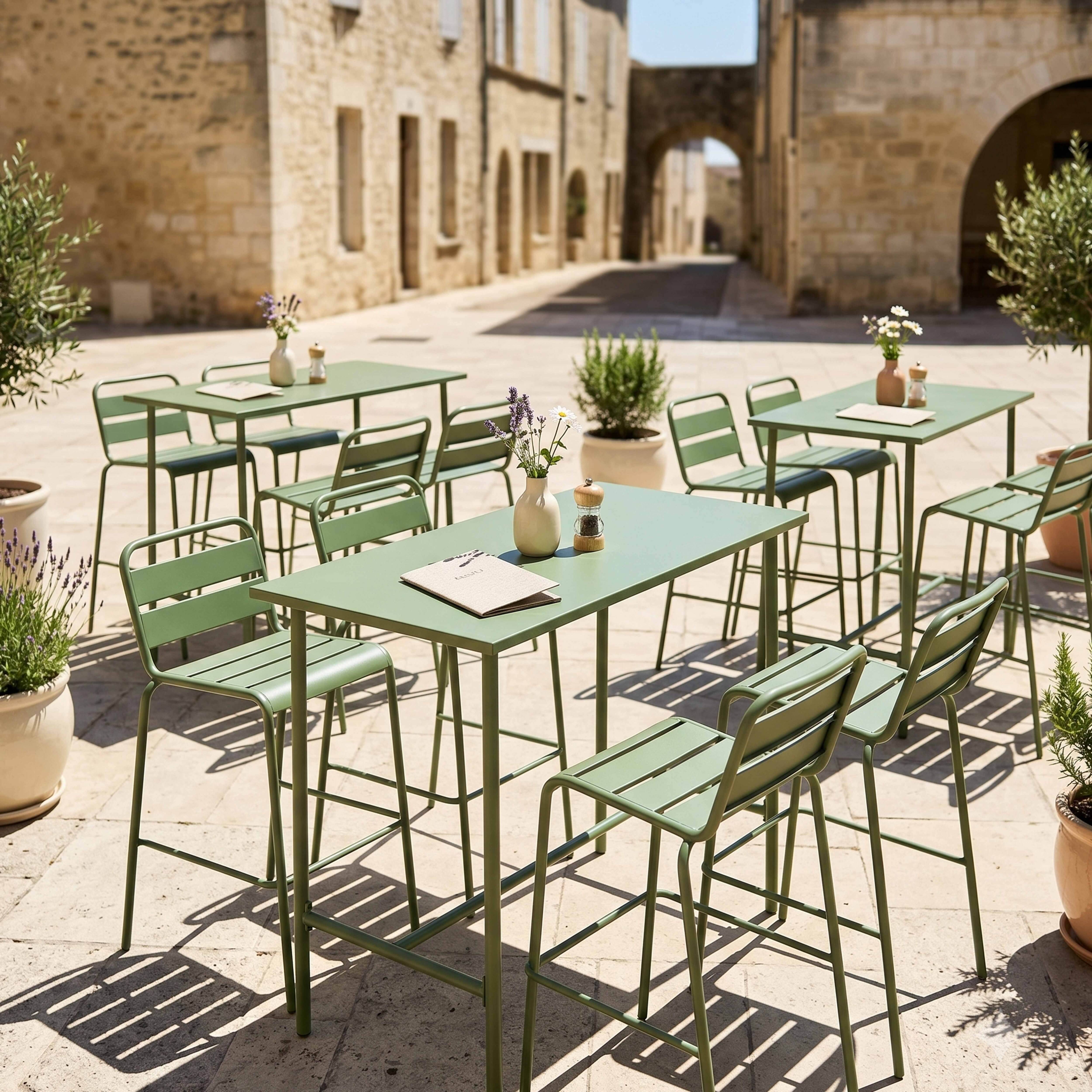 Oviala - Ensemble table haute et 4 chaises de bar en métal vert cactus Palavas - Oviala - Imagen 4
