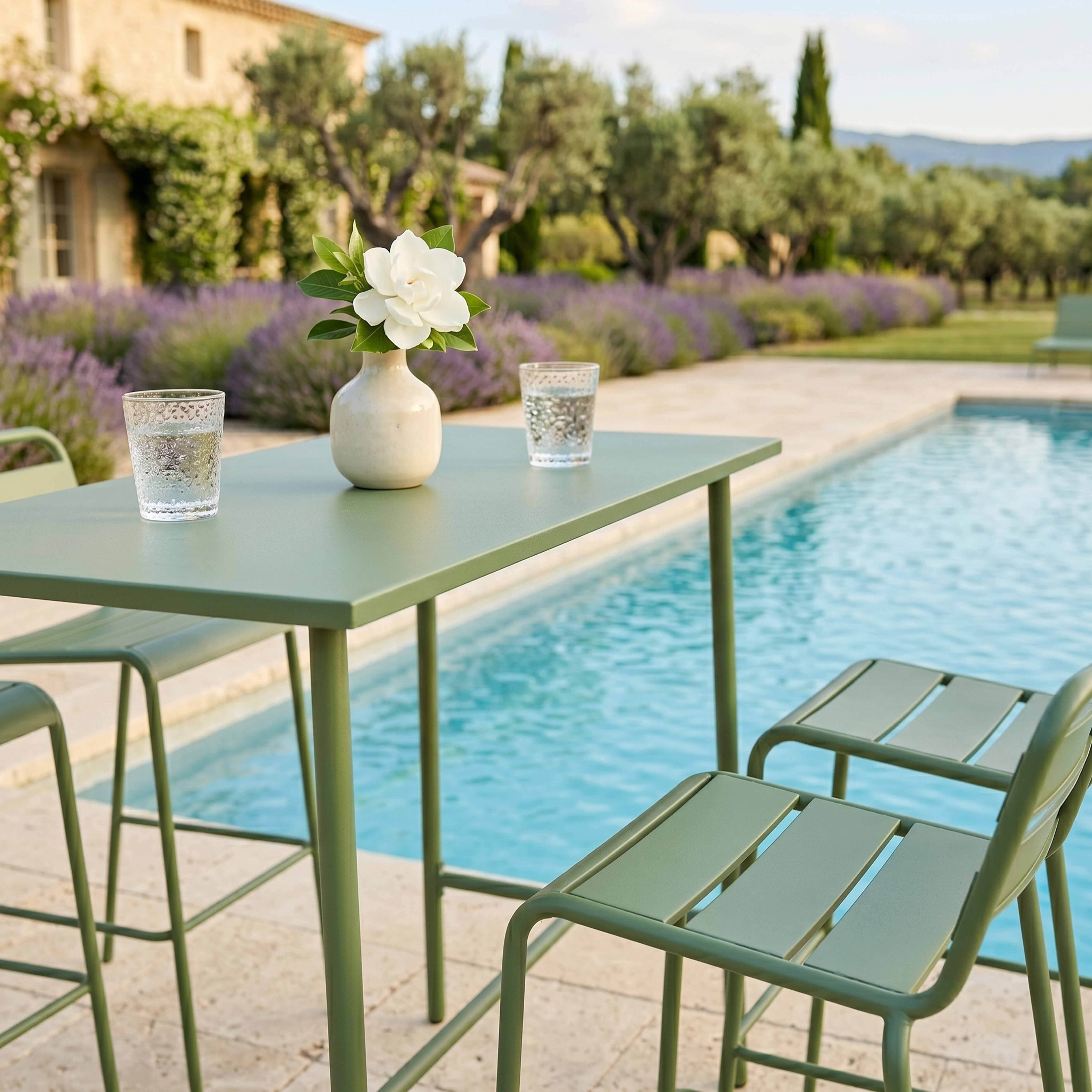 Oviala - Ensemble table haute et 4 chaises de bar en métal vert cactus Palavas - Oviala - Imagen 3