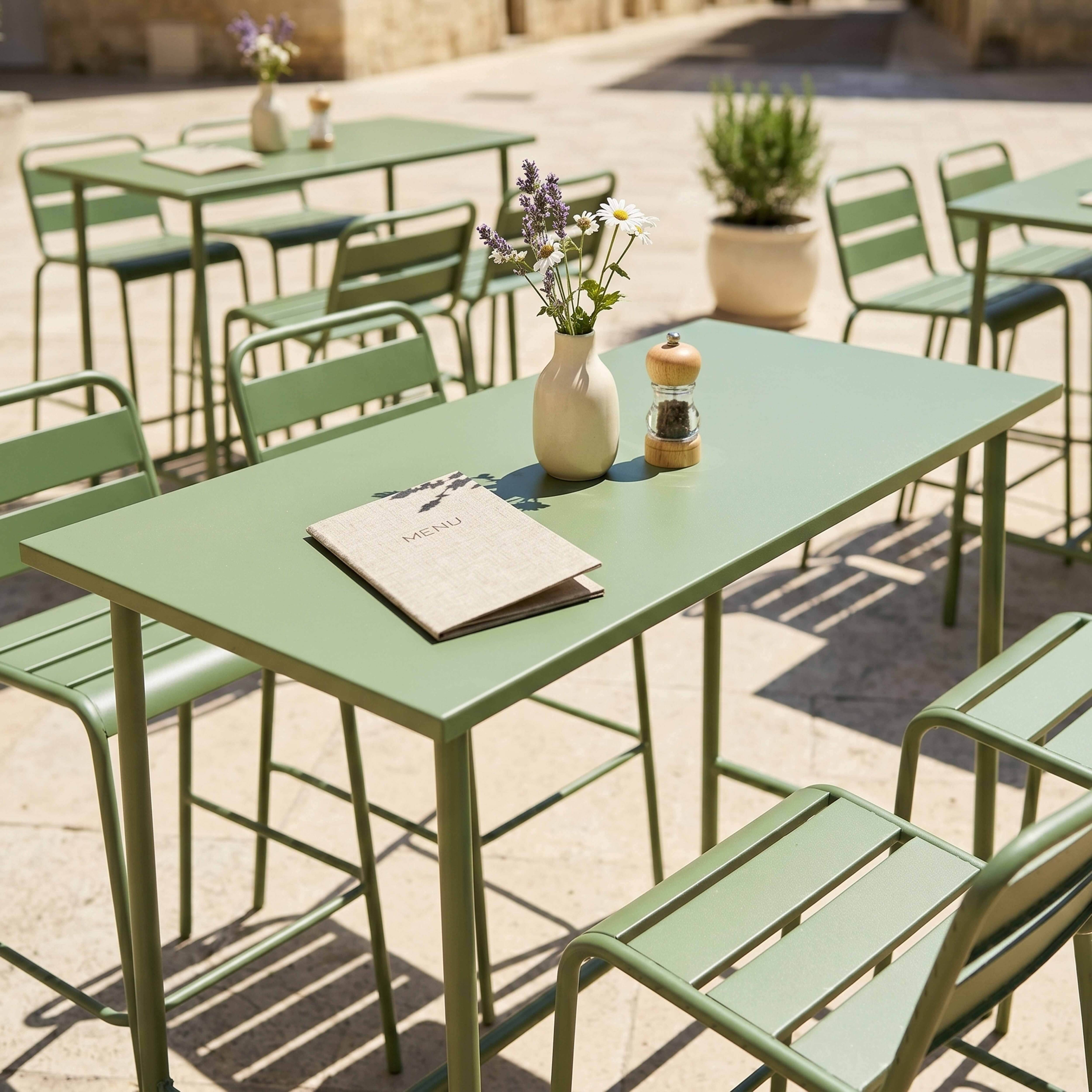Oviala - Ensemble table haute et 4 chaises de bar en métal vert cactus Palavas - Oviala - Imagen 5