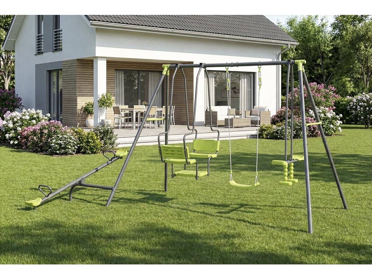 Habitat Et Jardin - Portique De Jeu En Métal Avec Balançoire A Bascule "lenny" - 4 Agrès - Vert -habitat Et Jardin - Image 2