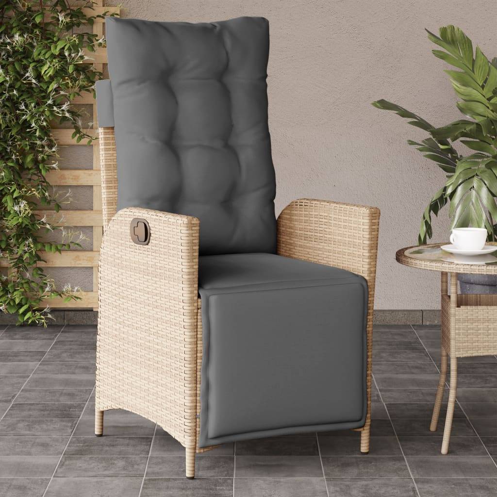 Chaise de jardin inclinable - Chaise d'extérieur - Fauteuil d'extérieur et repose-pied mélange beige rotin - MEUBLE PRO - Image 2