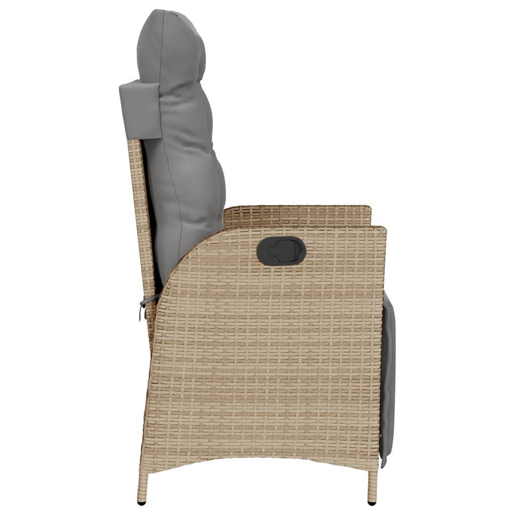 Chaise de jardin inclinable - Chaise d'extérieur - Fauteuil d'extérieur et repose-pied mélange beige rotin - MEUBLE PRO - Image 5