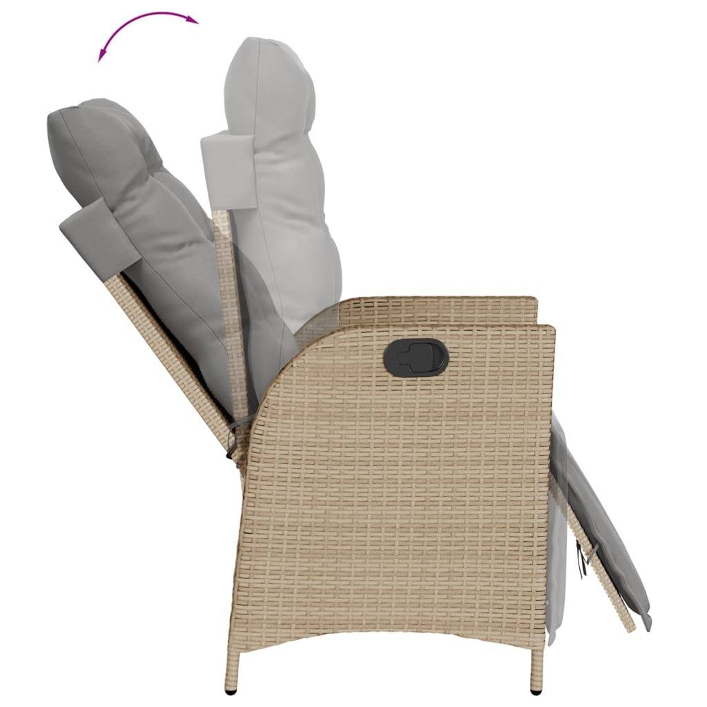 Chaise de jardin inclinable - Chaise d'extérieur - Fauteuil d'extérieur et repose-pied mélange beige rotin - MEUBLE PRO - Image 7