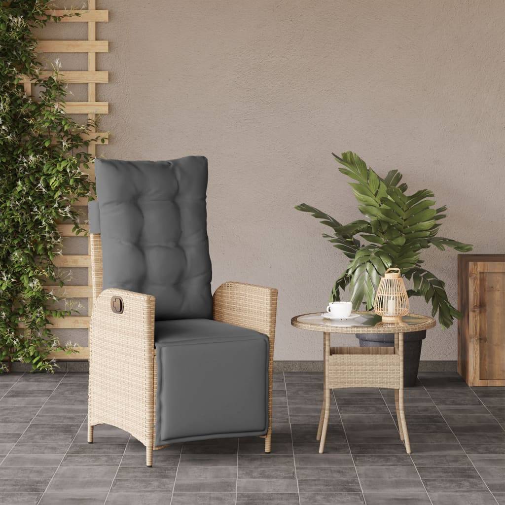 Chaise de jardin inclinable - Chaise d'extérieur - Fauteuil d'extérieur et repose-pied mélange beige rotin - MEUBLE PRO - Image 3