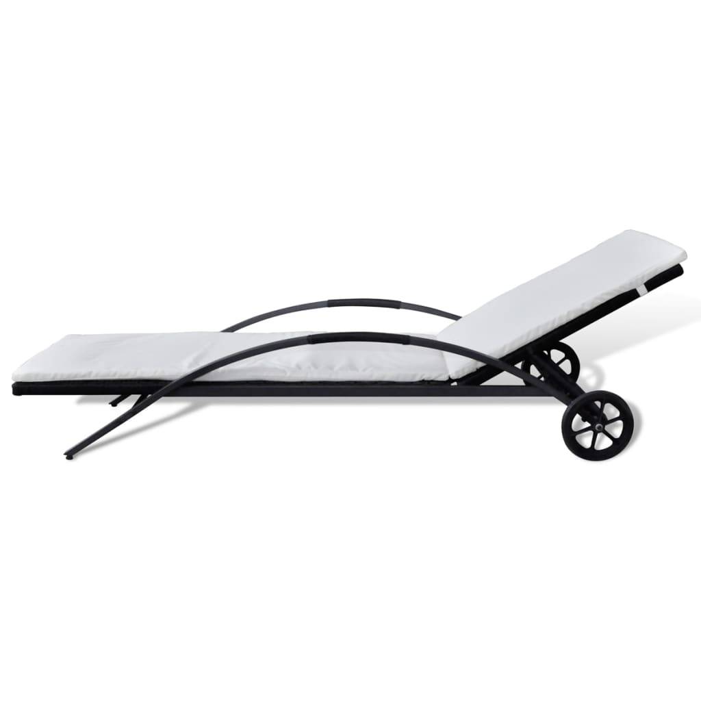 Helloshop26 - Transat chaise longue bain de soleil lit de jardin terrasse meuble d'extérieur avec coussin et roues résine tressée noir - Imagen 2