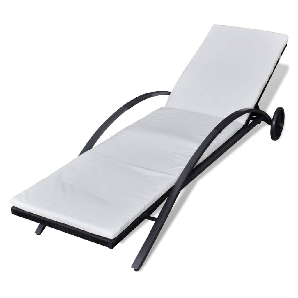 Helloshop26 - Transat chaise longue bain de soleil lit de jardin terrasse meuble d'extérieur avec coussin et roues résine tressée noir - Imagen 1