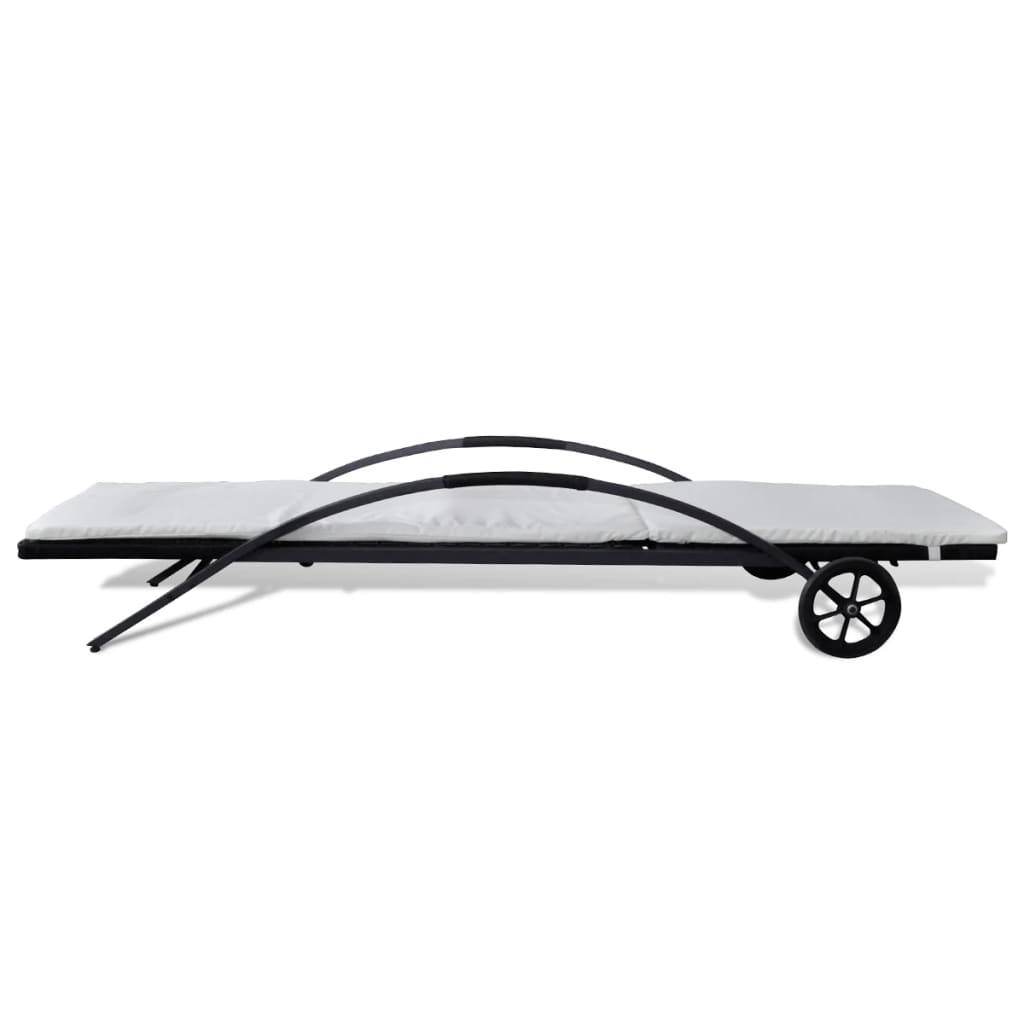 Helloshop26 - Transat chaise longue bain de soleil lit de jardin terrasse meuble d'extérieur avec coussin et roues résine tressée noir - Imagen 3