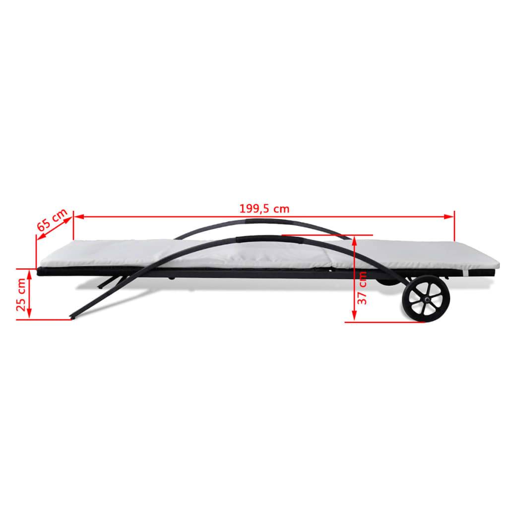Helloshop26 - Transat chaise longue bain de soleil lit de jardin terrasse meuble d'extérieur avec coussin et roues résine tressée noir - Imagen 5