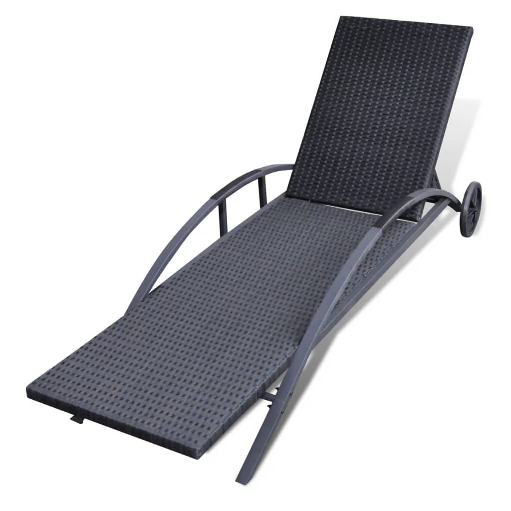 Helloshop26 - Transat chaise longue bain de soleil lit de jardin terrasse meuble d'extérieur avec coussin et roues résine tressée noir - Imagen 4