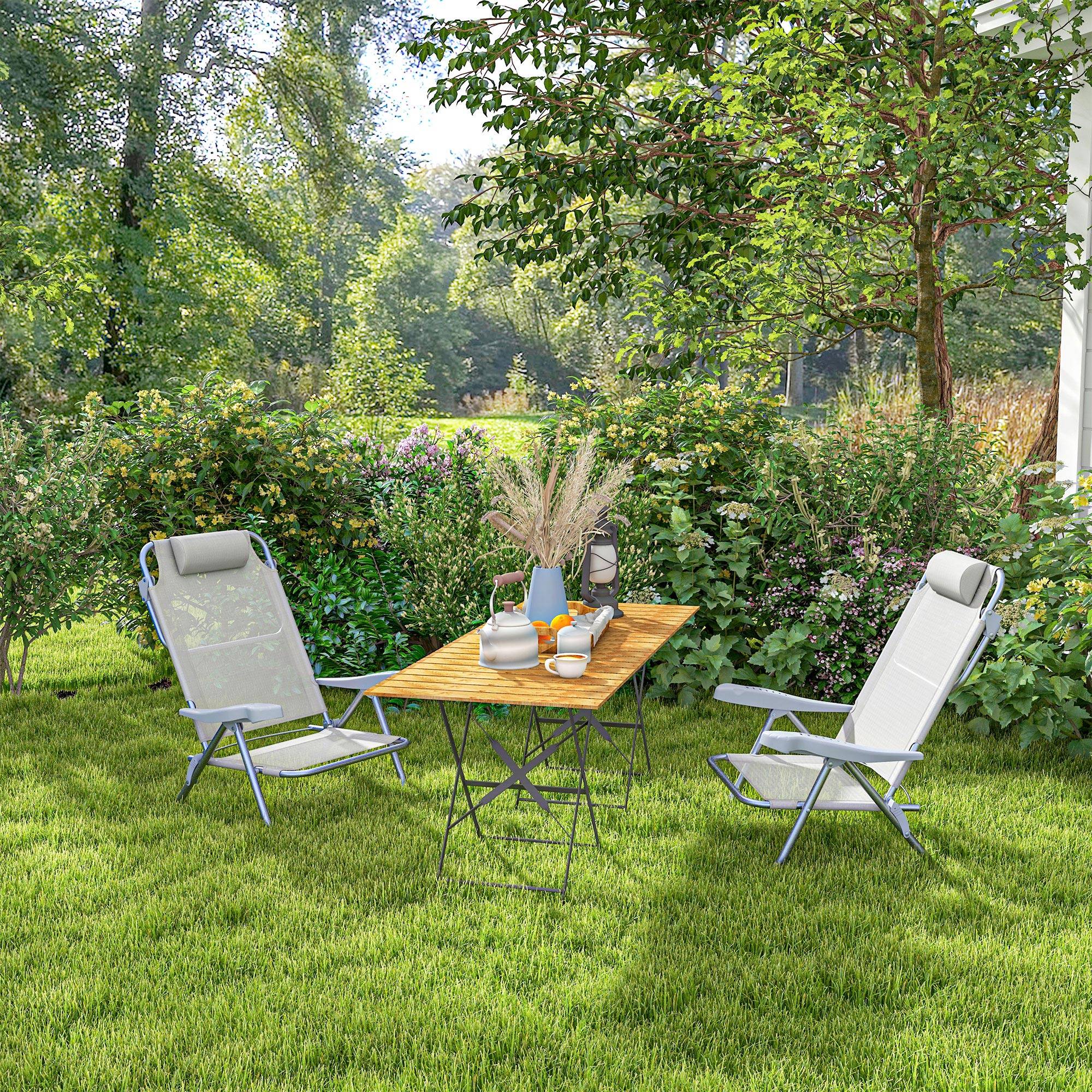 Lot de 2 chaises de camping pliables inclinables 6 niveaux, aluminium et mousse, 62x65x80 cm, gris clair - Image 10