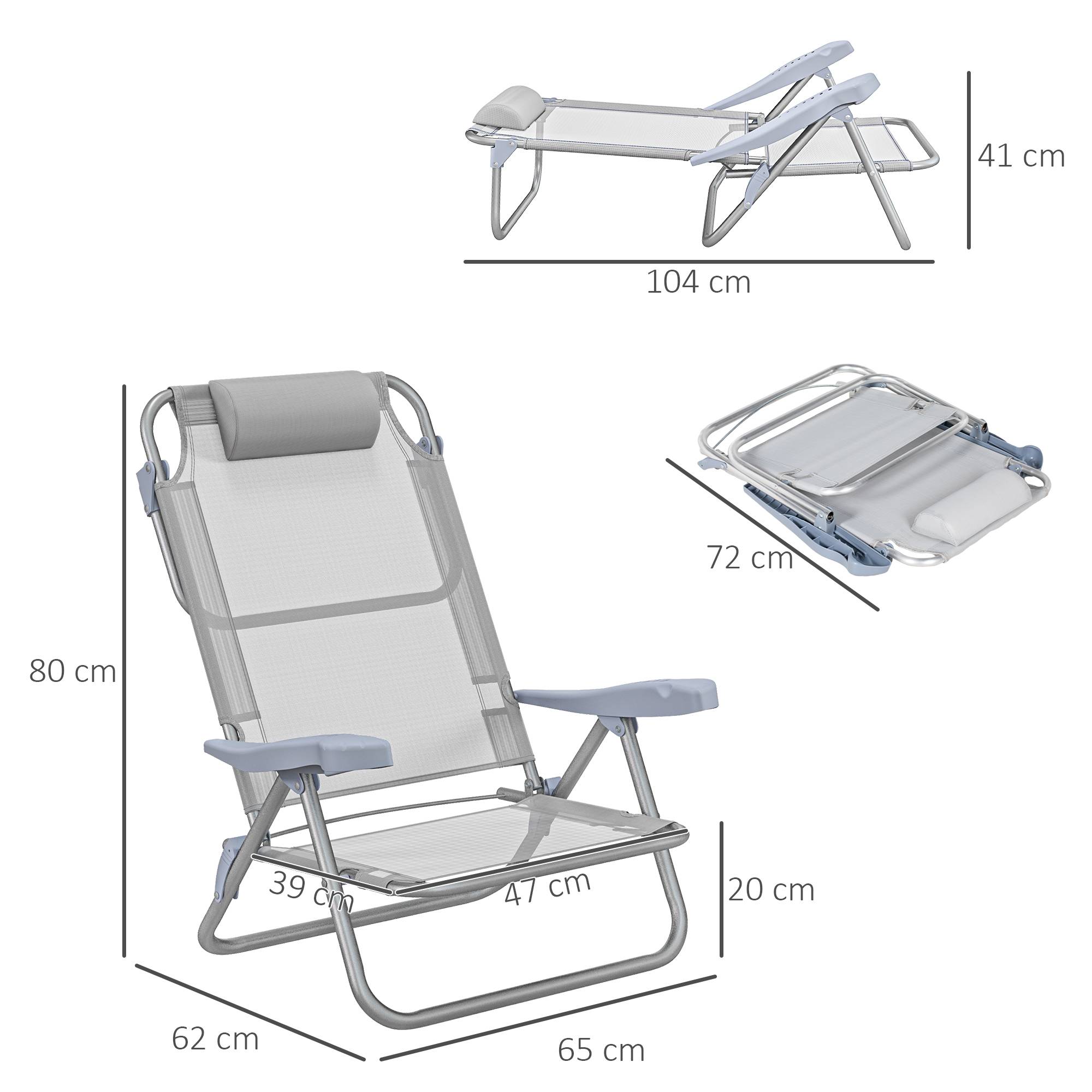 Lot de 2 chaises de camping pliables inclinables 6 niveaux, aluminium et mousse, 62x65x80 cm, gris clair - Image 5