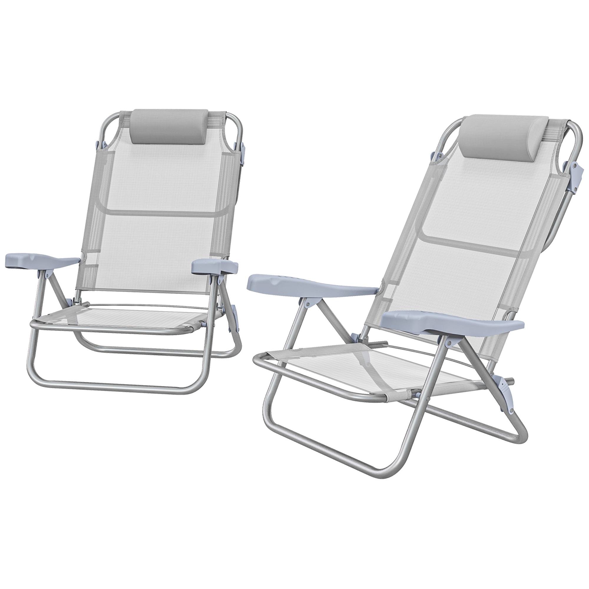 Lot de 2 chaises de camping pliables inclinables 6 niveaux, aluminium et mousse, 62x65x80 cm, gris clair - Image 2