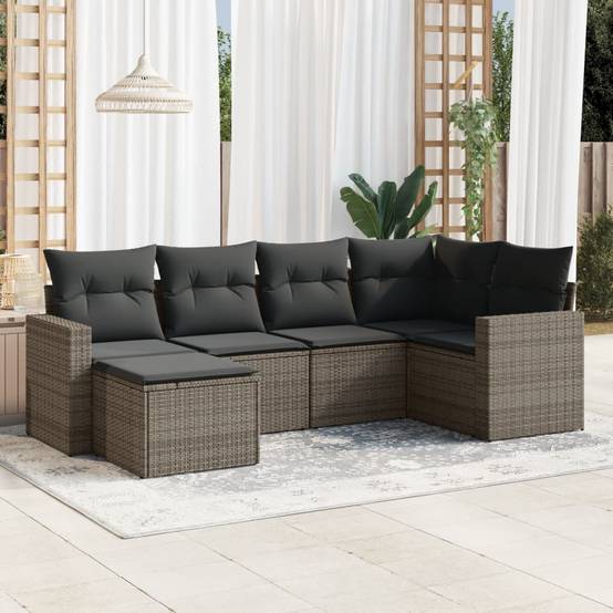 Salon de jardin bas 6 pièces Résine Tressée Gris avec Rangement et Repose-pied Terrasse – ComfortXL Outdoor Living - Image 1