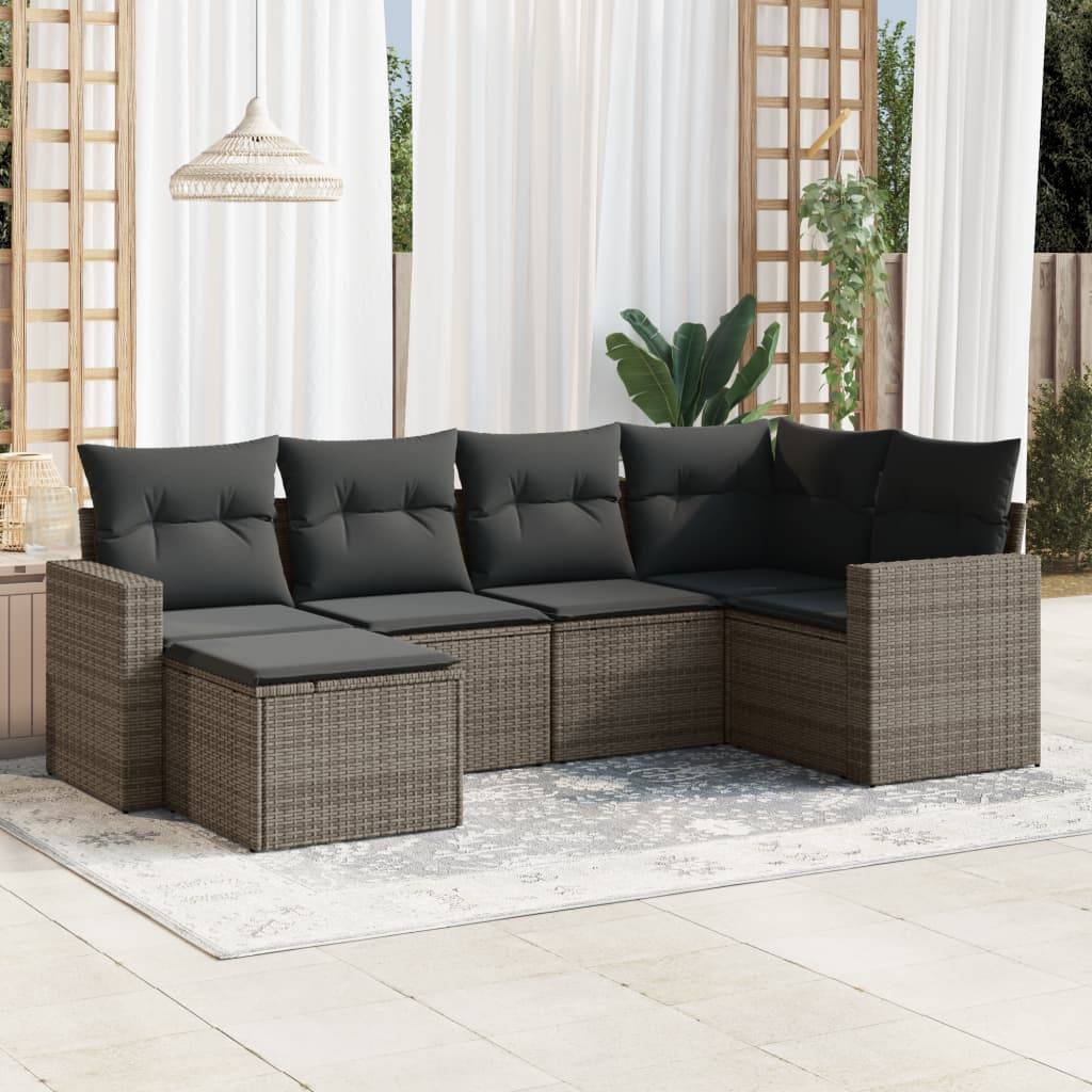 Salon de jardin bas 6 pièces Résine Tressée Gris avec Rangement et Repose-pied Terrasse – ComfortXL Outdoor Living - Image 1