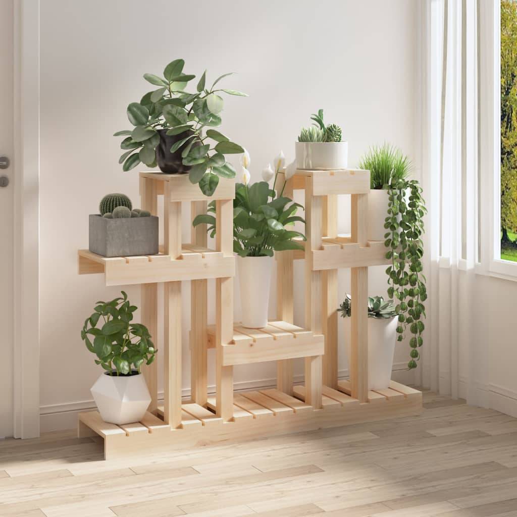 Étagère à Plantes Basse en Bois de Pin Brut Support Robuste pour Jardin Balcon Bois Naturel 77,5cm – ComfortXL Outdoor Living - Image 3