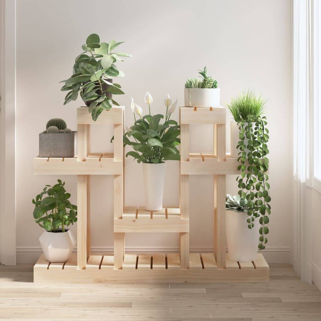 Étagère à Plantes Basse en Bois de Pin Brut Support Robuste pour Jardin Balcon Bois Naturel 77,5cm – ComfortXL Outdoor Living - Image 1
